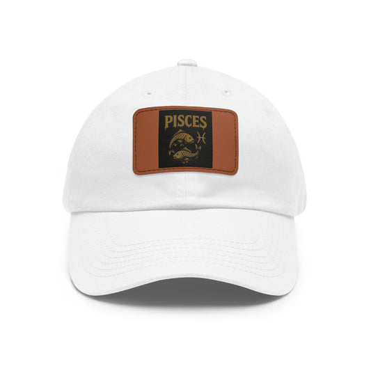 Pisces Dad Hat with Leather Patch, Astrology Fashion Hat, Gift for Pisces, Casual Outfit Accessory, Birthday Gift for Him